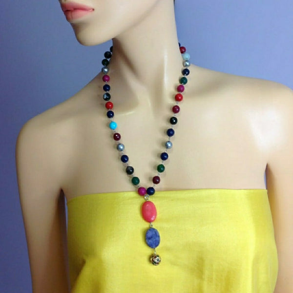 Gorgeous Multicolour Gemstones Druzy Pendant Necklace