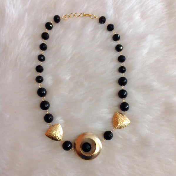 Bold Black Agates with Golden Circle Necklace