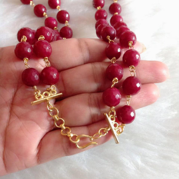 Marvelous Maroon Red with Handcarved Gold Droplets Necklace