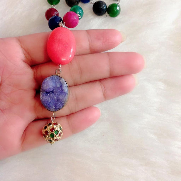 Gorgeous Multicolour Gemstones Druzy Pendant Necklace