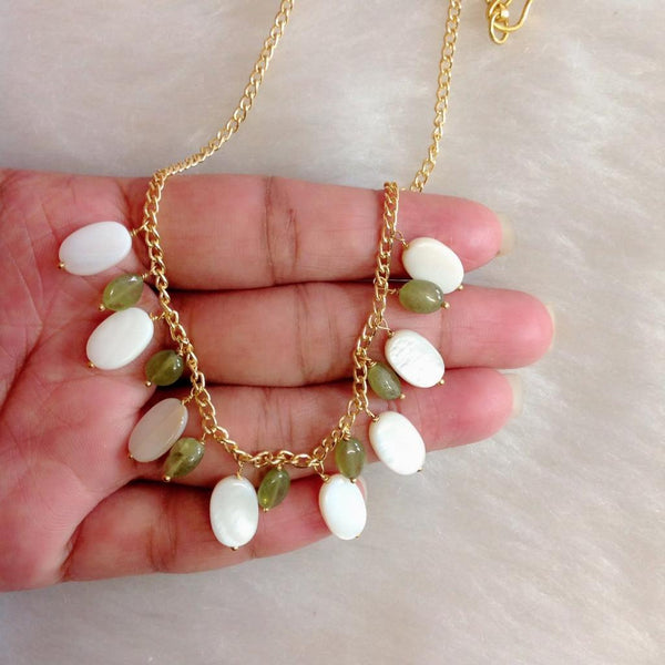 Serene Mother Of Pearls and Fern Green Chain Necklace