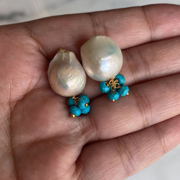 Dazzling Baroque Pearls with Turquoise Quartz Earrings