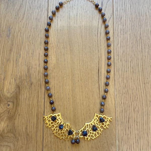 Marine Brown Golden Blue Statement Pendant Necklace