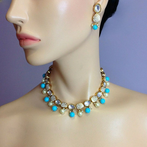 Golden Antique Pearl Turquoise Choker Necklace Set