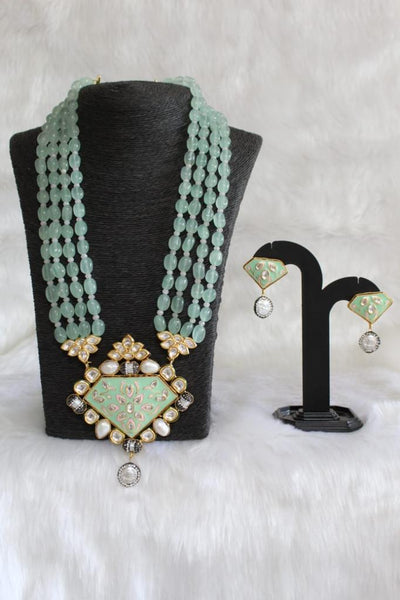 Seafoam Teal Green Pearls Meena Pendant Necklace Set