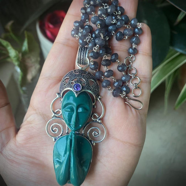 Meditating Buddhist Monk Pendant Turquoise Necklace