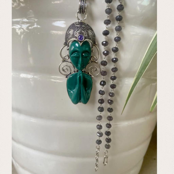 Meditating Buddhist Monk Pendant Turquoise Necklace