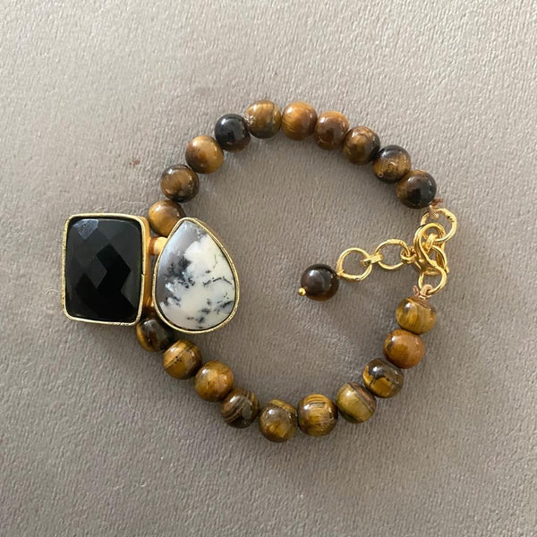 Lavish Labradorite Stone Tiger Beads Bracelet