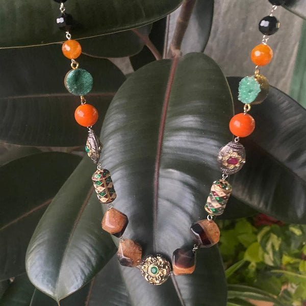 Lustrous Orange Green and Brown Agate Necklace
