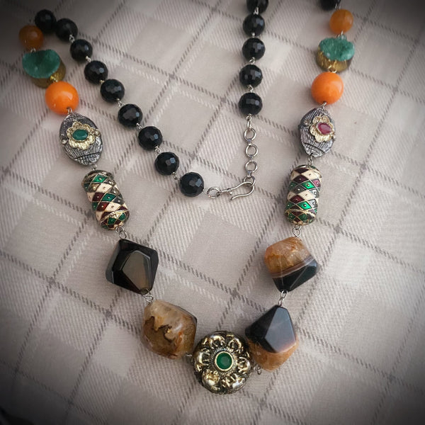 Lustrous Orange Green and Brown Agate Necklace