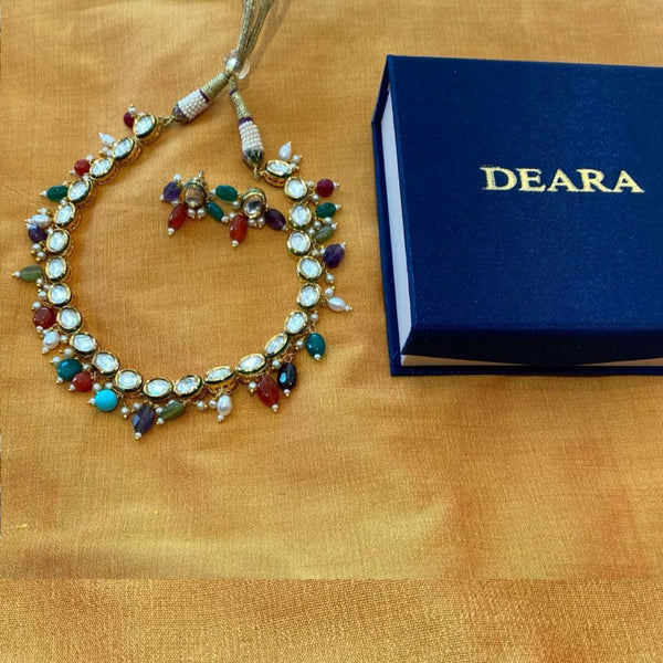 Shimmering Kundan with Multicolour Choker Gemstones Necklace Set