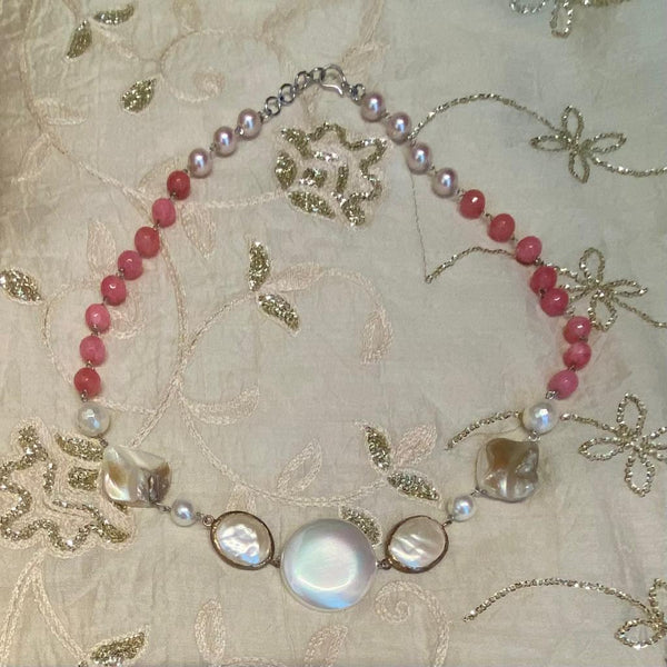 Poised Pink Stones with Pearls Necklace