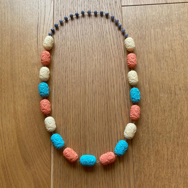 Delicate Turquoise Mermaid Peach Coral Necklace