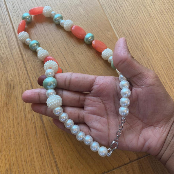 Serene White Pearls with Peach Gemstone Necklace