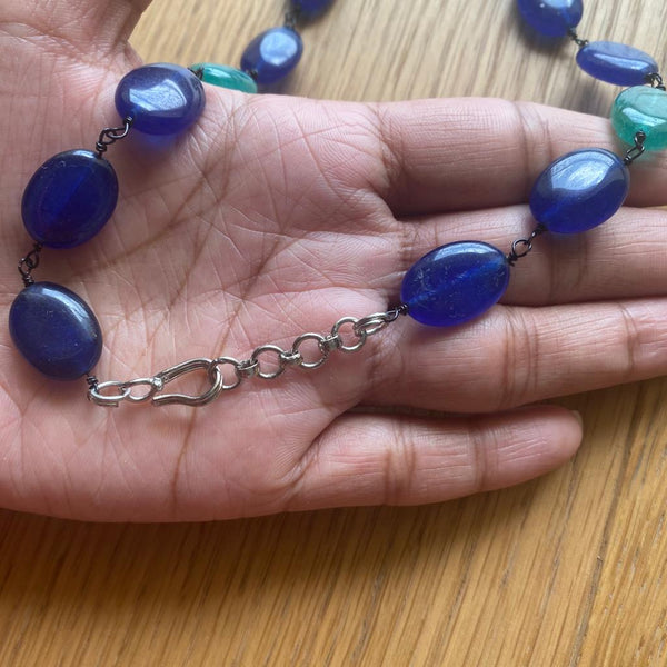 Admirable Green & Blue Gemstone With Druzy Pendant Necklace