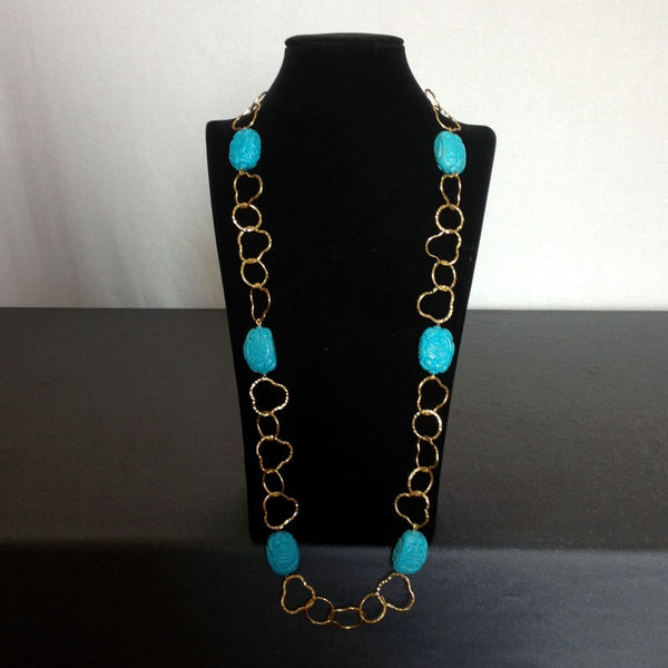 Enthralling Turquoise in Golden Spherical Chain Necklace