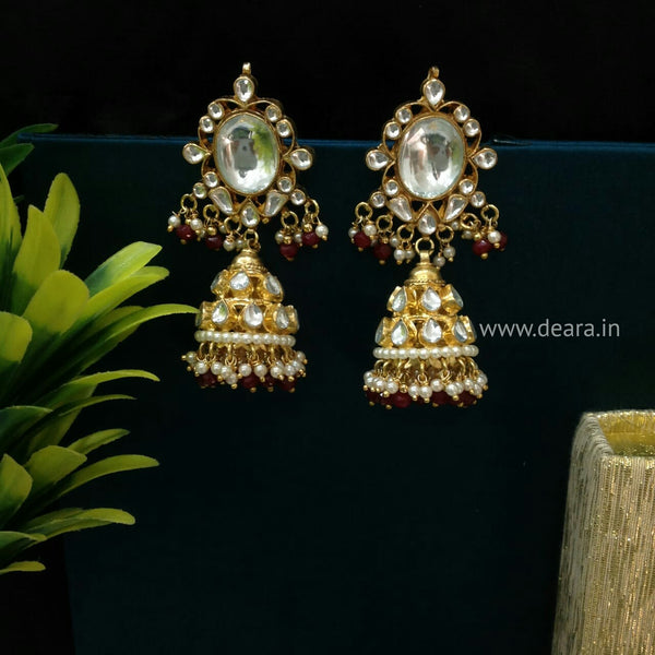 Splendid Kundan Golden Red Jhumka Long Earrings