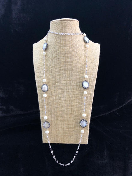 Alluring Pearls in Silver Chain Necklace