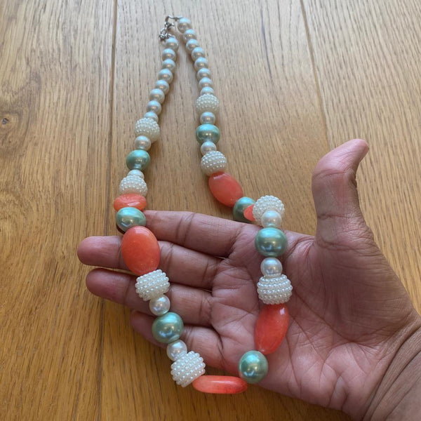 Serene White Pearls with Peach Gemstone Necklace