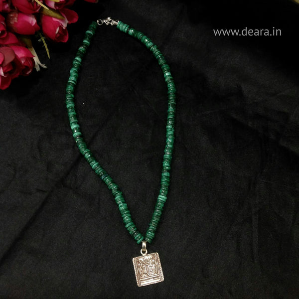 Green Malachite Semi Precious With Silver Pendant Necklace