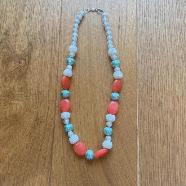 Serene White Pearls with Peach Gemstone Necklace