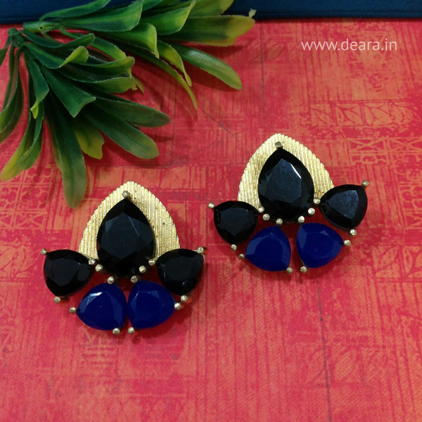 Black and Blue Stone Stud Gold Earrings