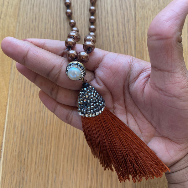 Cinnamon Brown Pearl with Tassel Necklace