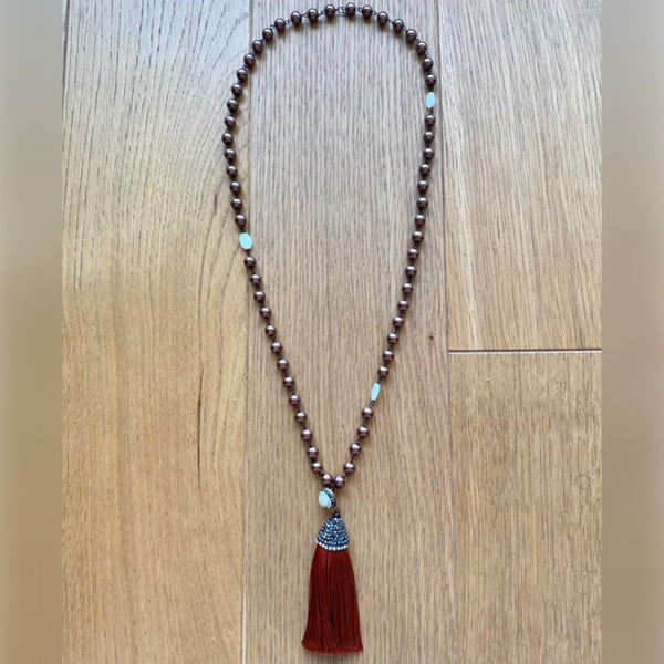 Cinnamon Brown Pearl with Tassel Necklace