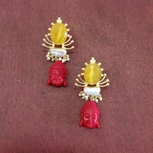 Enlightening Buddha With Citrine and Pearl Long Earrings
