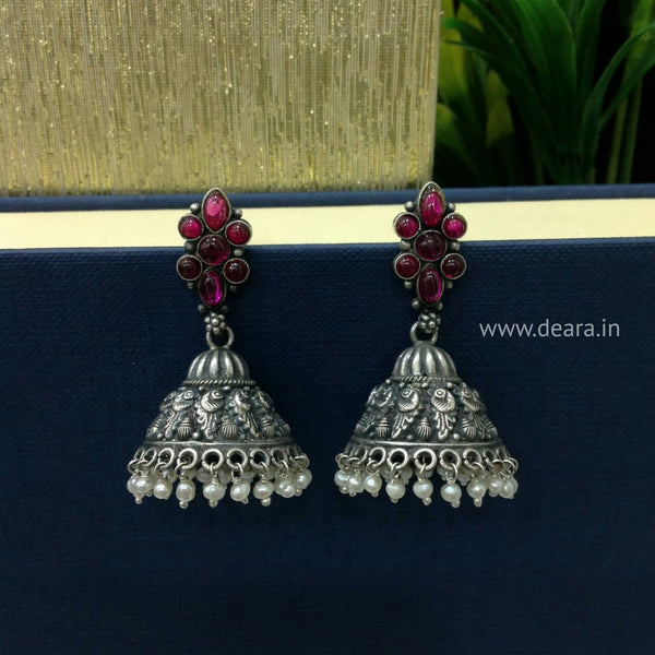 Pleasing Star Silver Jhumka Earrings