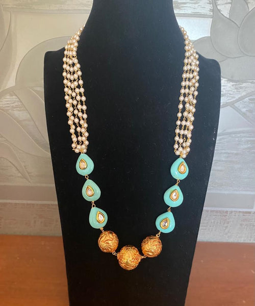 Beautific Pearl in Ganthan with Geru and Enamel Beads Necklace
