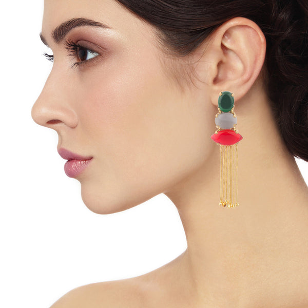Green Grey and Red Long Dressy Earrings