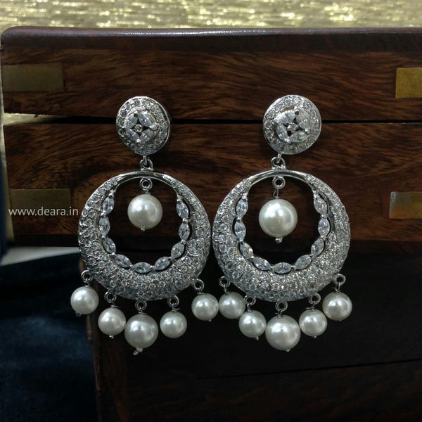 Silver Finish Long Chandbali Earrings